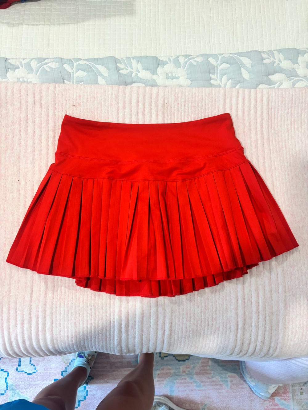 High-Waist Red Pleated Mini Skirt